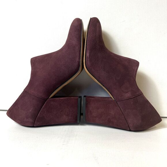 Franco Sarto Womens 8.5M Burgundy Suede Chunky Heels Zip Up Comfort Classic Pump - Picture 4 of 10